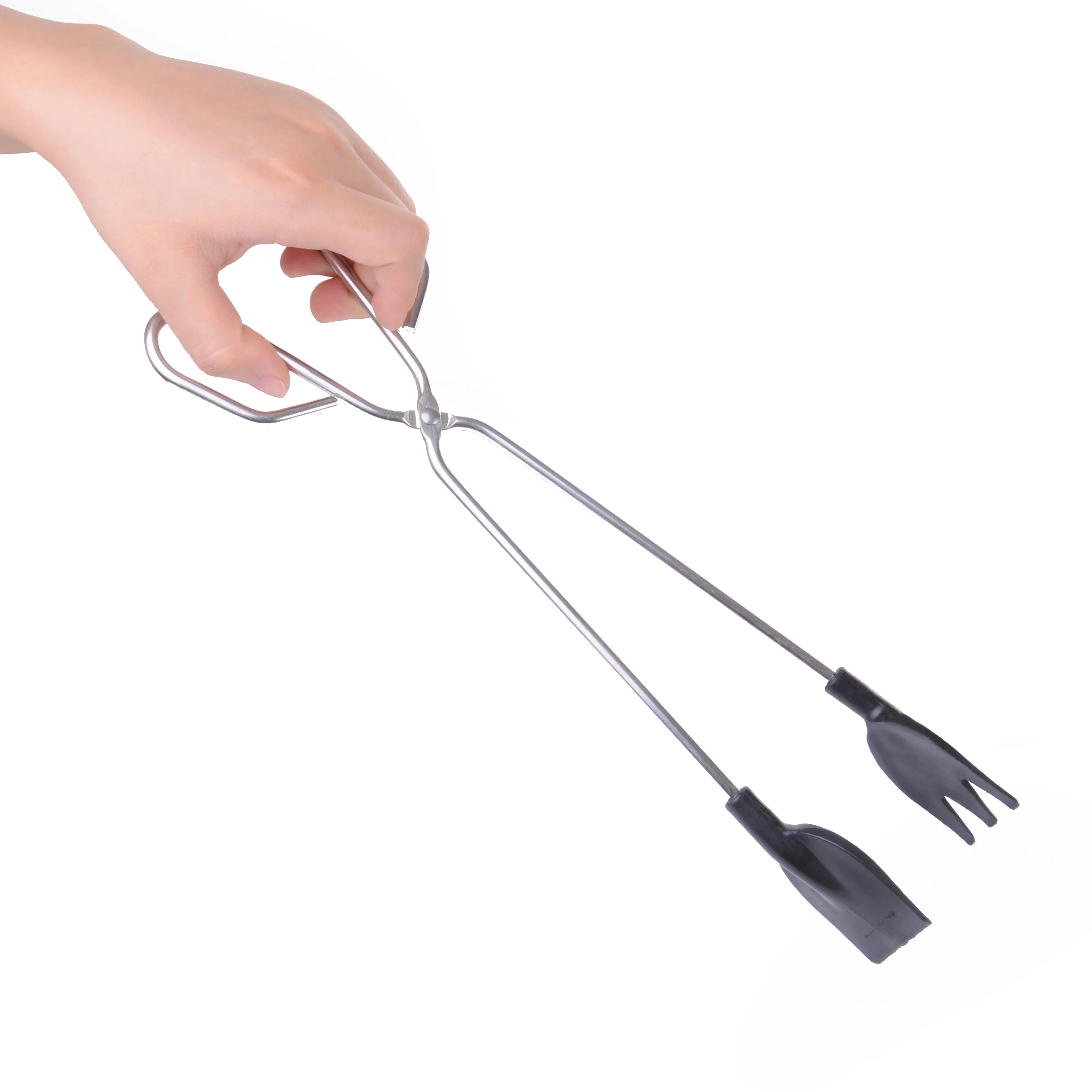 Long Scissor Tongs Metal Barbecue Grilling Tongs with Nylon Tips