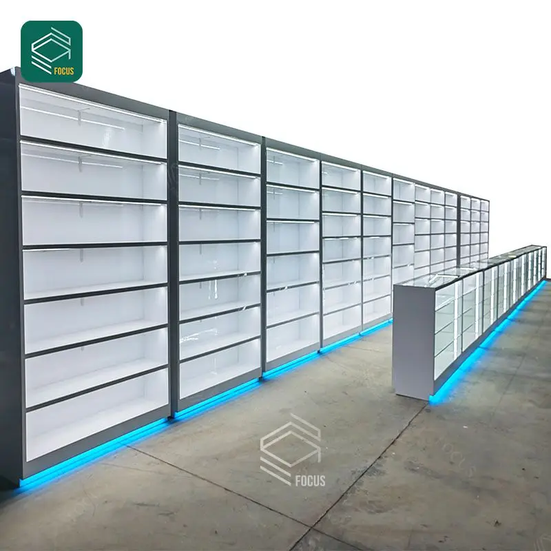 Custom Cigarettes Multiple Cabinet Rack Shelf Glass Tobacco Display Cases Led Light Smoke Shop Display