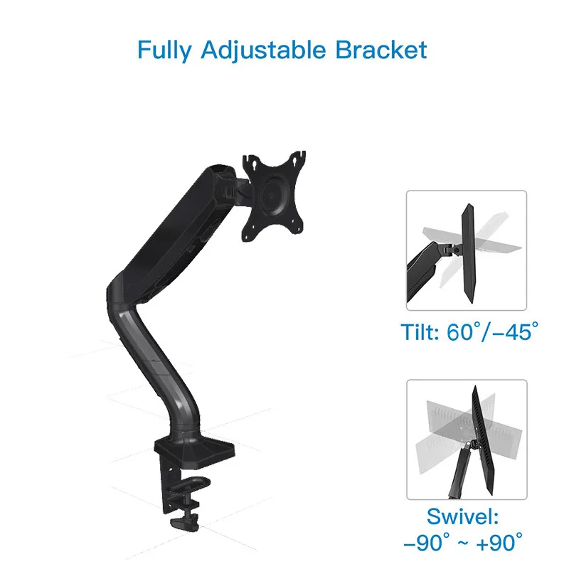 Регулируемый поворотный рычаг мониторов Подъемное крепление на газовой пружине Настольный кронштейн для одной подставки для мони