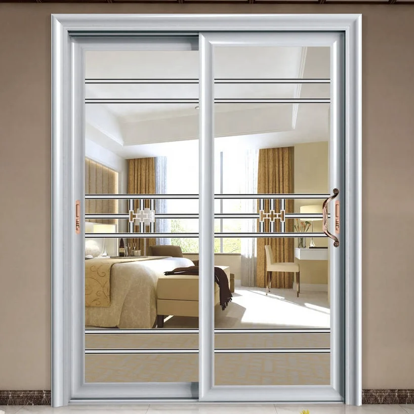 Wood color aluminum sliding door for living room / balcony door
