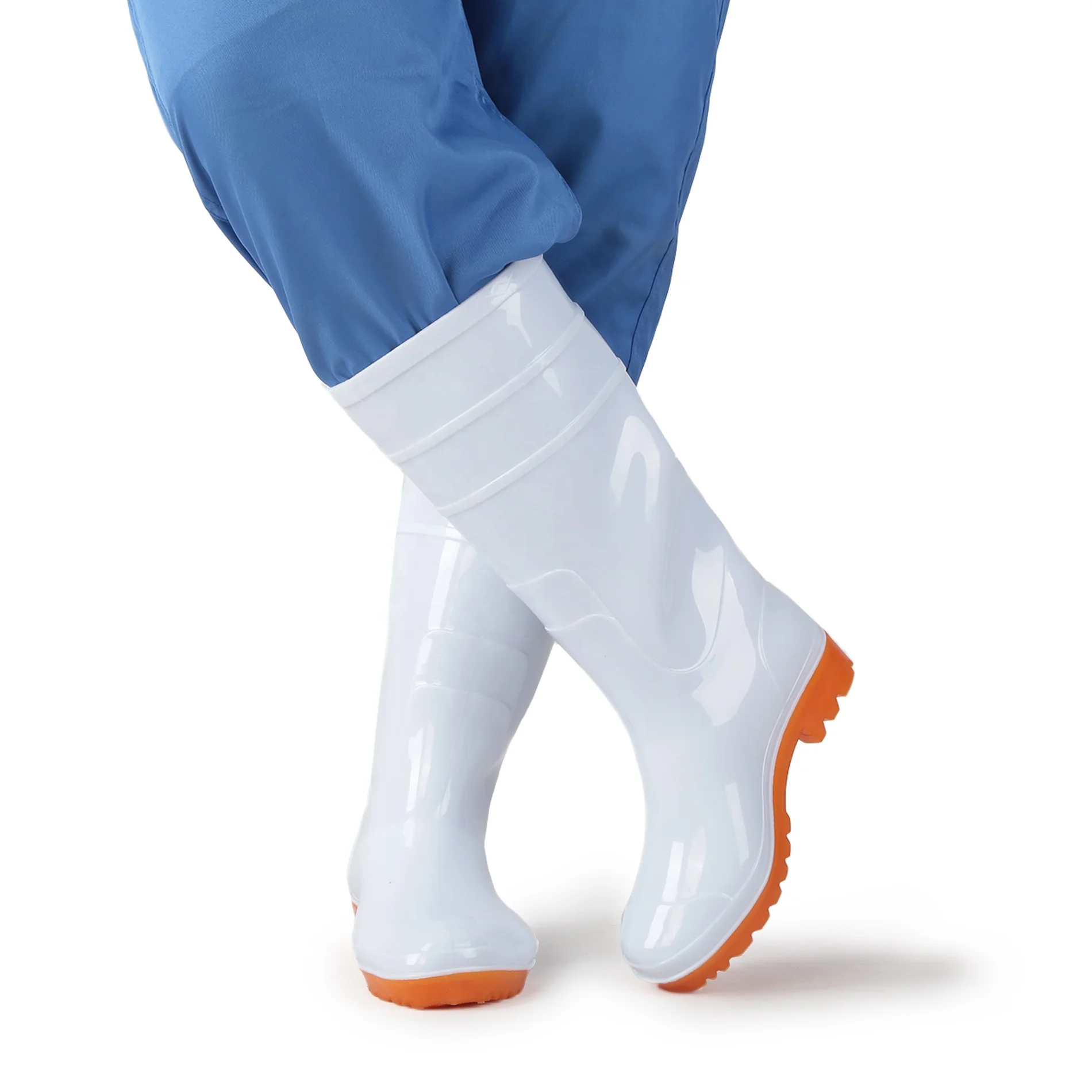 Cheap white food industry workshop waterproof oil acid alkali resistant plastic pvc rubber rain boots