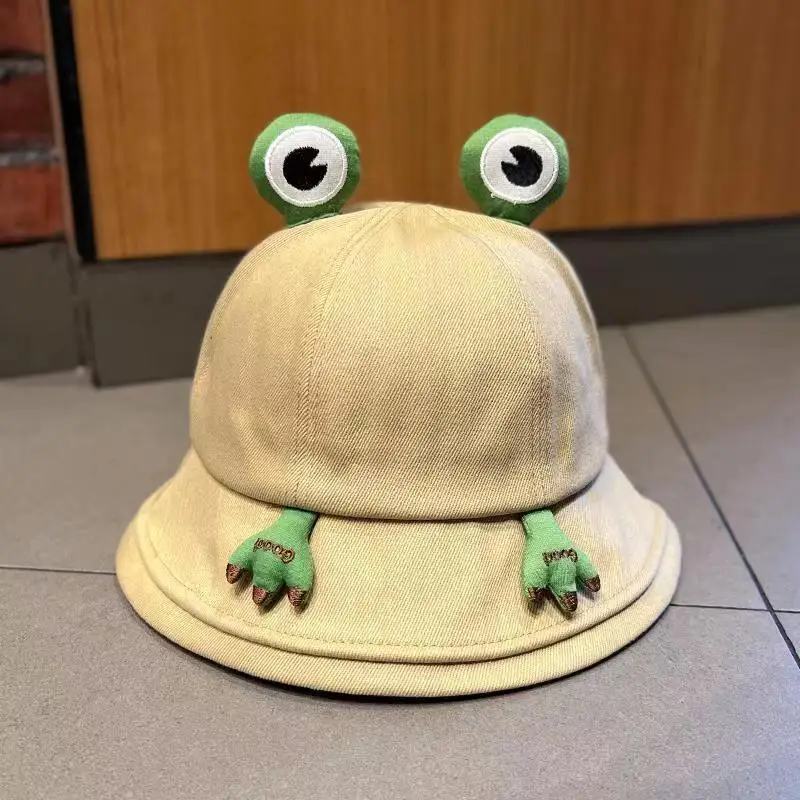 Cute Spring Summer Outdoor Travel Foldable 3D Cartoon Frog Bucket Hat Cap for Woman