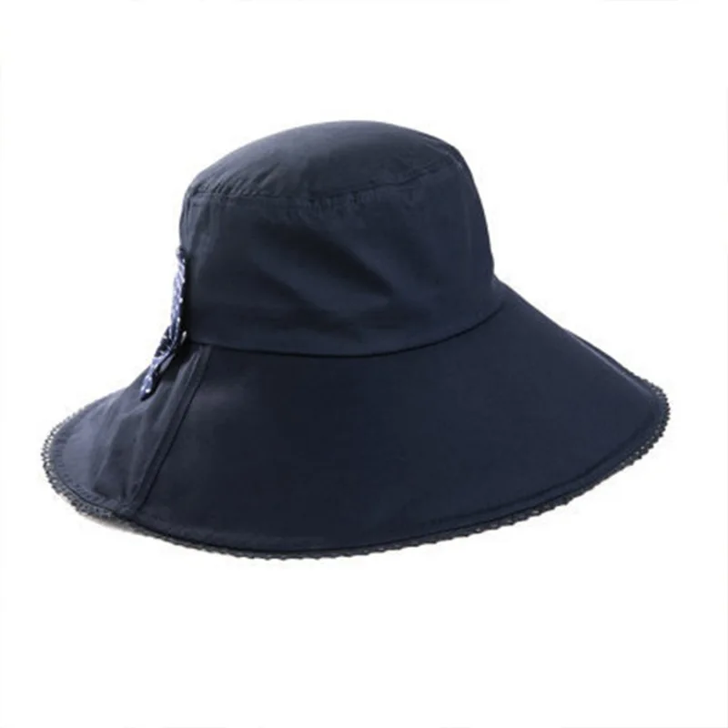 Summer Bill Flap Cap Cotton Sun Hat with Neck Cover Cord for Women