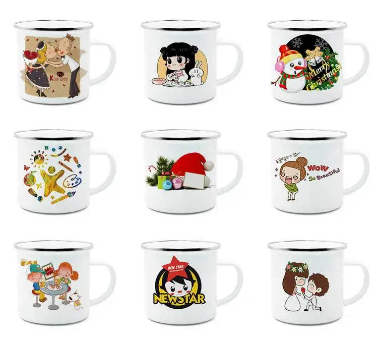 Customized DIY photo of sublimation enamel mug Sublimation blank heat transfer silver edge enamel Cup Stainless steel coffee cup
