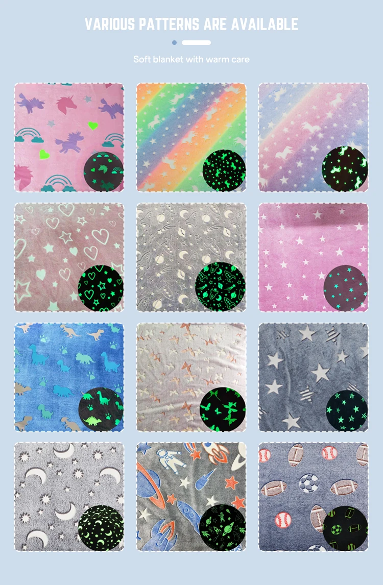 Custom Super Soft Grey Cozy Flannel Star Shining Luminous Flannel Fleece Blanket Glow in The Dark Baby Blanket