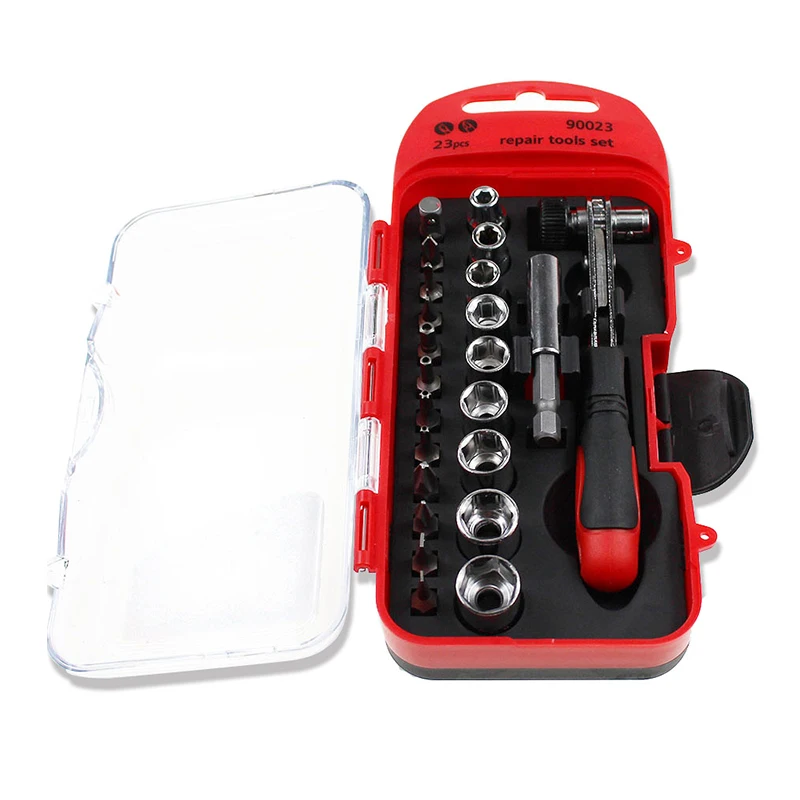 23 pcs 1/4 Drive Portable Ratchet Wrench Socket Set Hand Socket Wrench Tool Kit Set