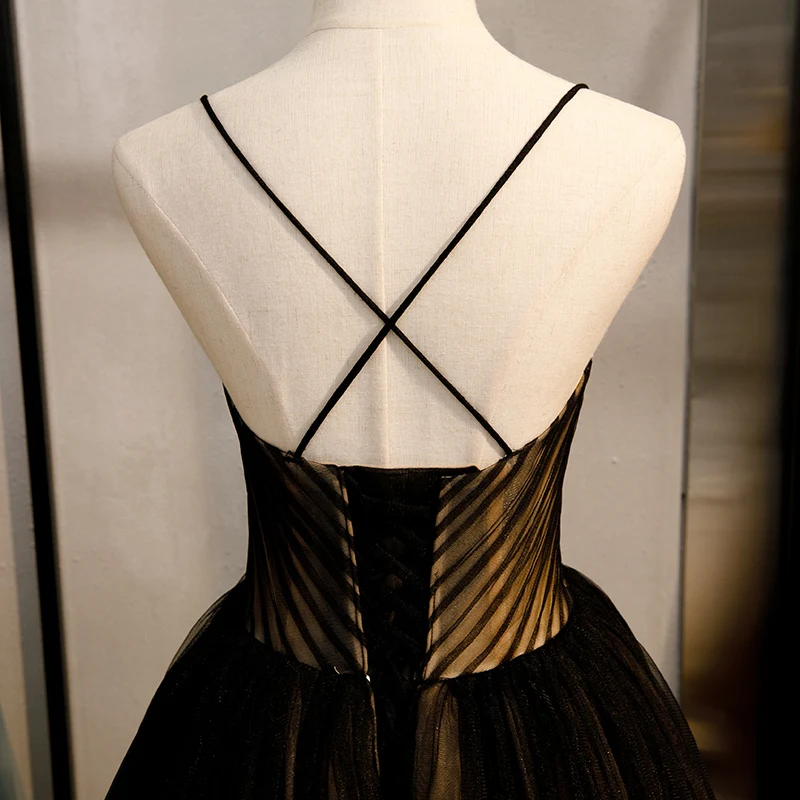 Wholesale Elegant Black Champagne Blended Sheer A-Line Prom Dress Invisible V-Neck Slim Strap Formal Occasion Dresses for Women