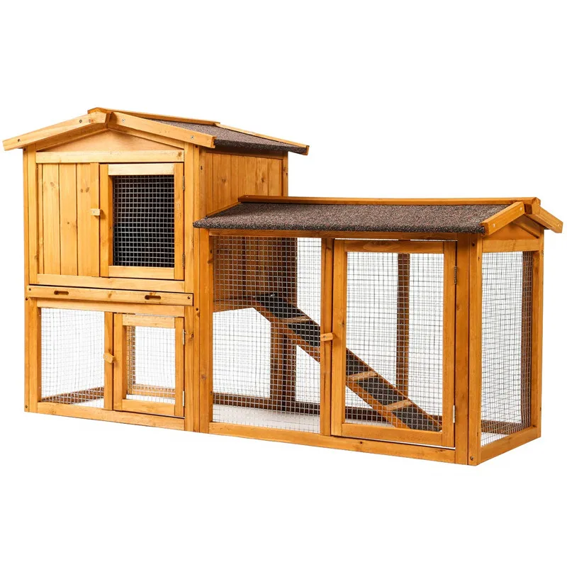 Chicken Coop Large Wooden Outdoor Bunny Rabbit Hutch Hen Cage with Ventilation Door Removable Tray Ramp Garden