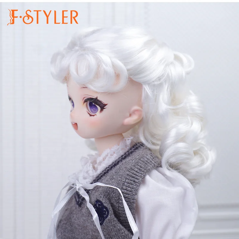 FSTYLER Synthetic Mohair Half Up Half Down Curls Mini 18 Inch Custom Wholesale Bulk Sale Doll Accessories for BJD Doll Hair Wig