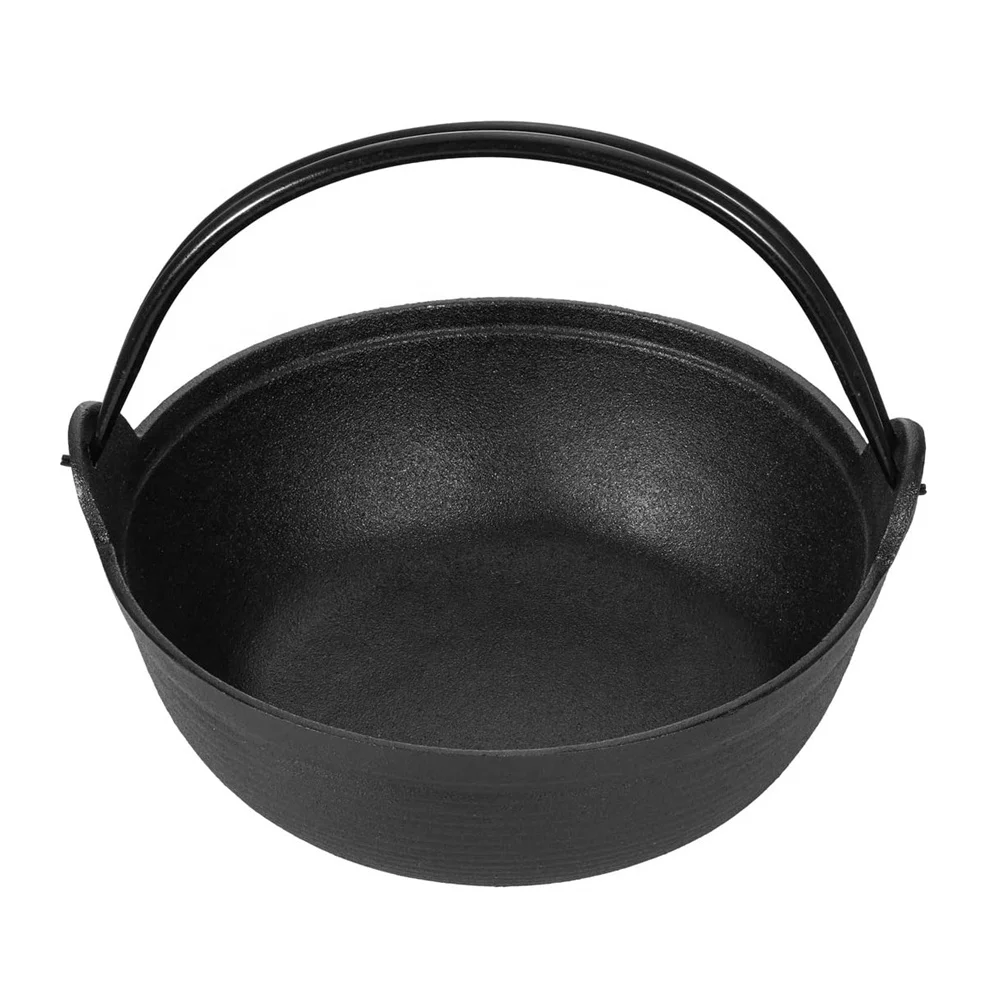 Japanese Design Cast Iron Nabe Sukiyaki Nabemono Personal Size Hot Pot With Wooden Lid