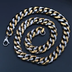 Mister Jewelry Stainless Steel 316l Mixed Color Gold Cuban Link Chain for Women and Men