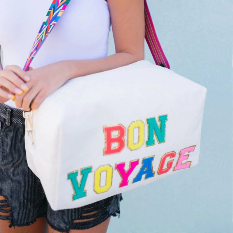 Portable embroidery beach snacks magic duffle bag wifey leather pu bags for travel vacay creative custom shoulder bag women