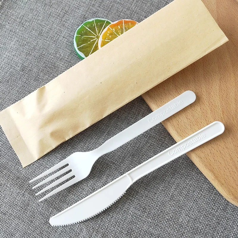 wholesale 100% Compostable PLA Biodegradable Disposable Plastic Spoons Forks And Knives Cutlery Sets