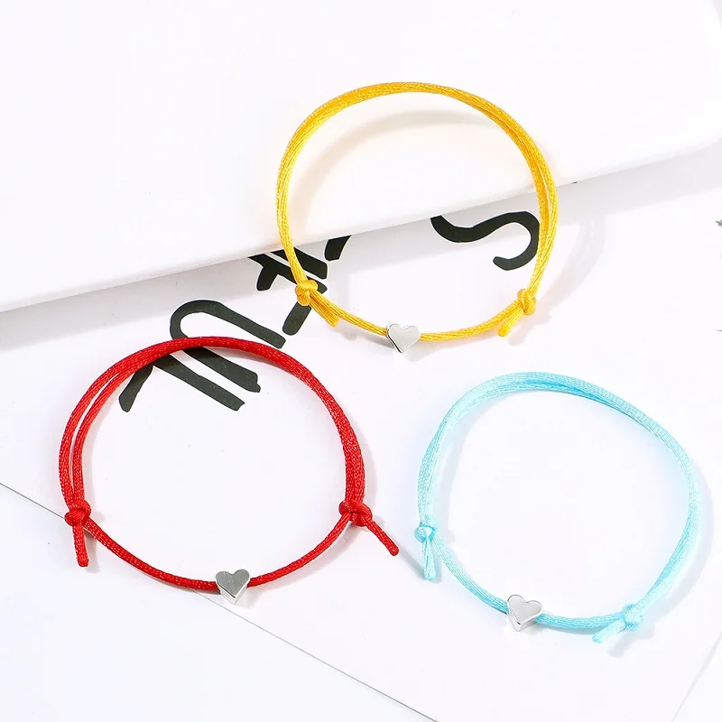 Multicolor Charm Rope Bracelet Women Gold Heart Bracelet Adjustable Cord Bracelet