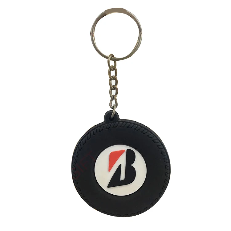 Amerpromo Soft Rubber 3D Wheel Keychain Automotive Part Car Gift Key Chain Ring