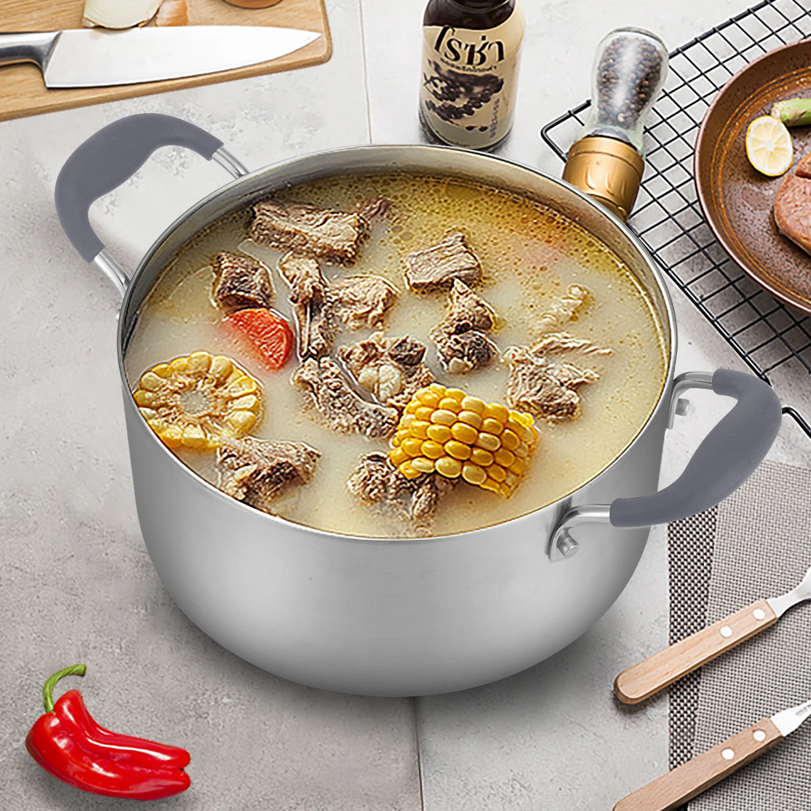 Lennon High-end Luxury Cookware Three-layer Composite Stainless Steel Soup Pot Multi-function 24 cm Soup Pot