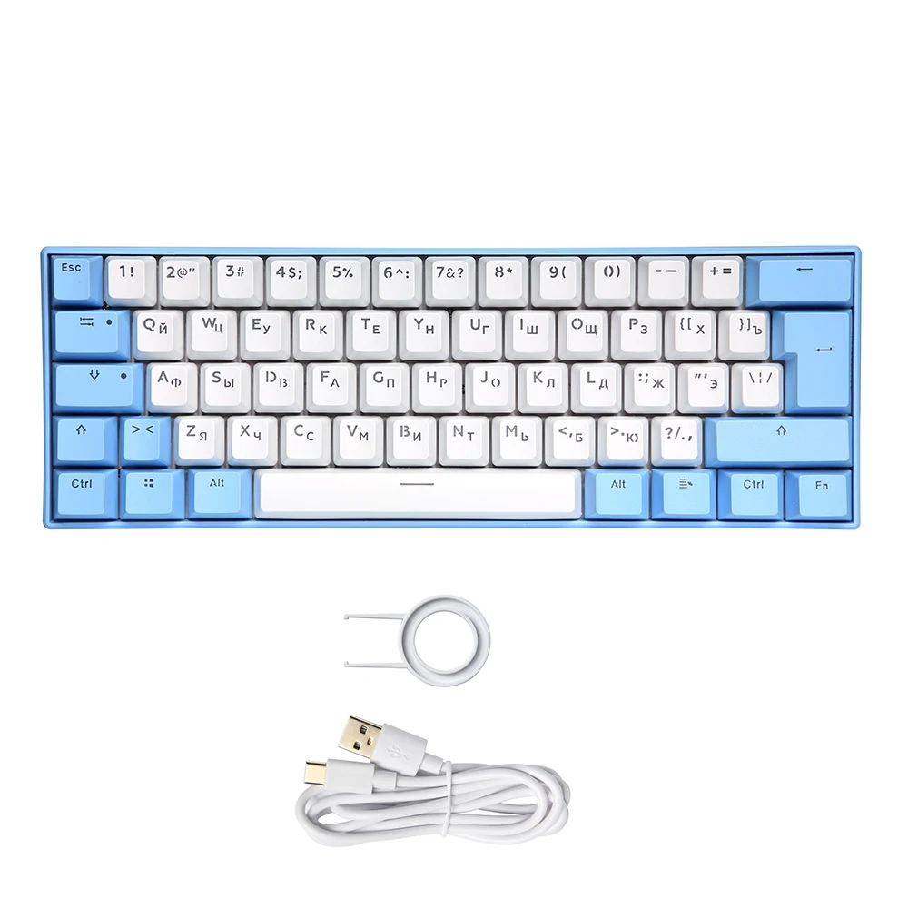 60% russian rgb mechanical keyboard with transparent russian keycaps pink blue cover notebook keyboard for gaming and office