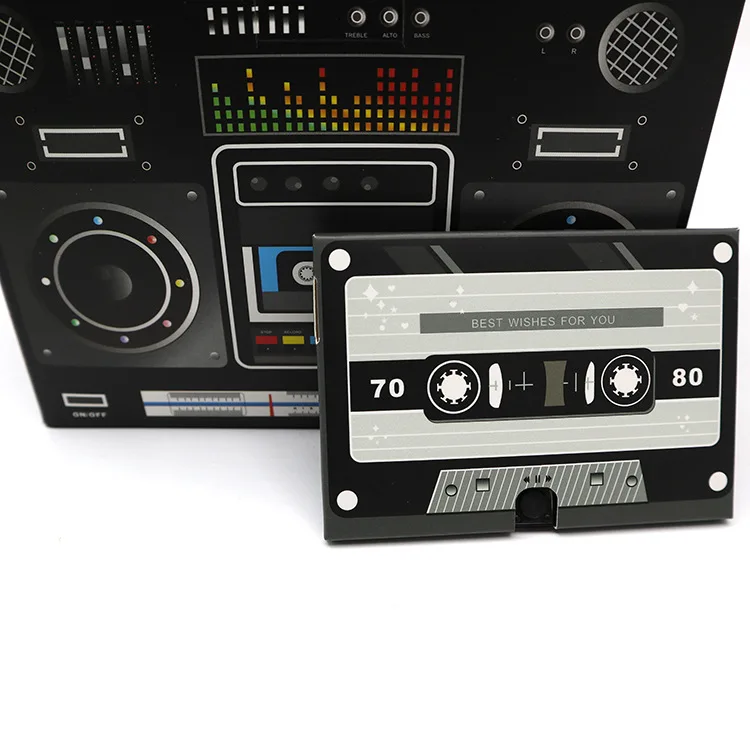 Retro Recordable Chip Tape Greeting Card Gramophone Sound Music Box Birthday Card Blessing Confession