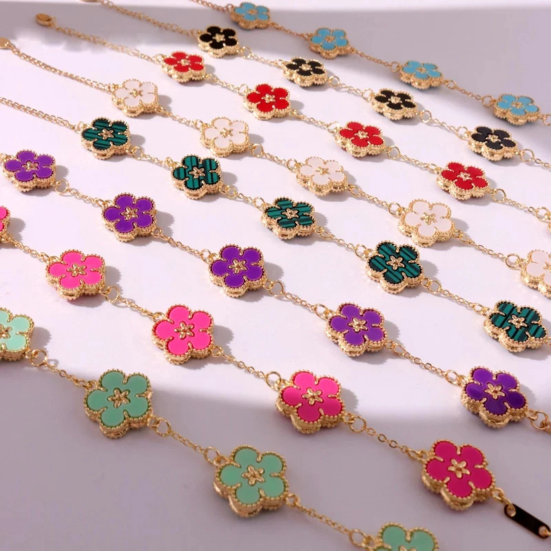 Fine jewelry bracelets flower gold plated double sided shell colorful flower charm bracelet for girls gift