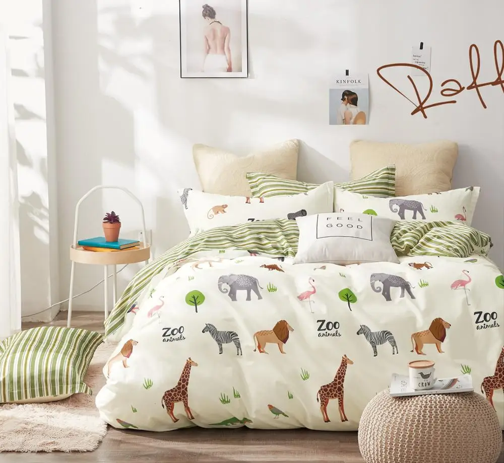 100% cotton bedding set hot sale Zoo series lovely Zebra design bed linen bed sheet set
