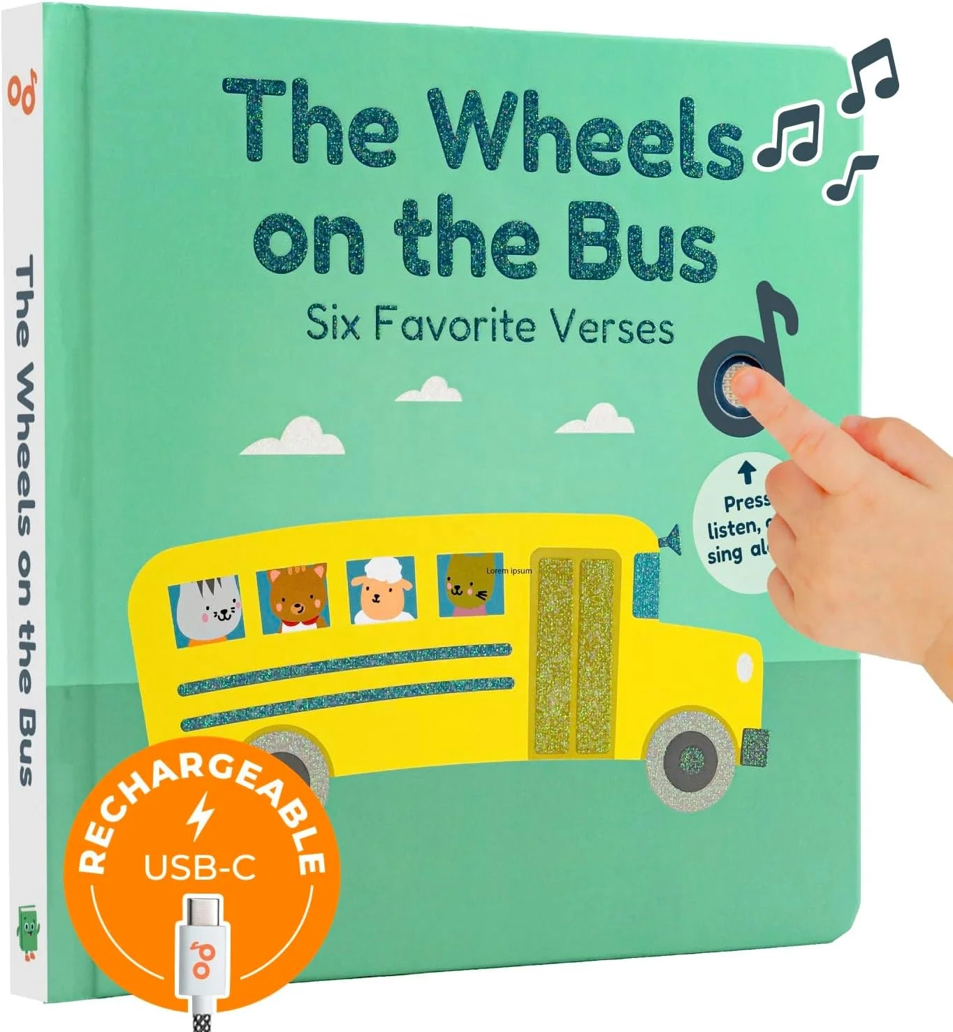 The Wheels on The Bus Book USB C Rechargeable Interactive Books for 1 Year Old children sound book