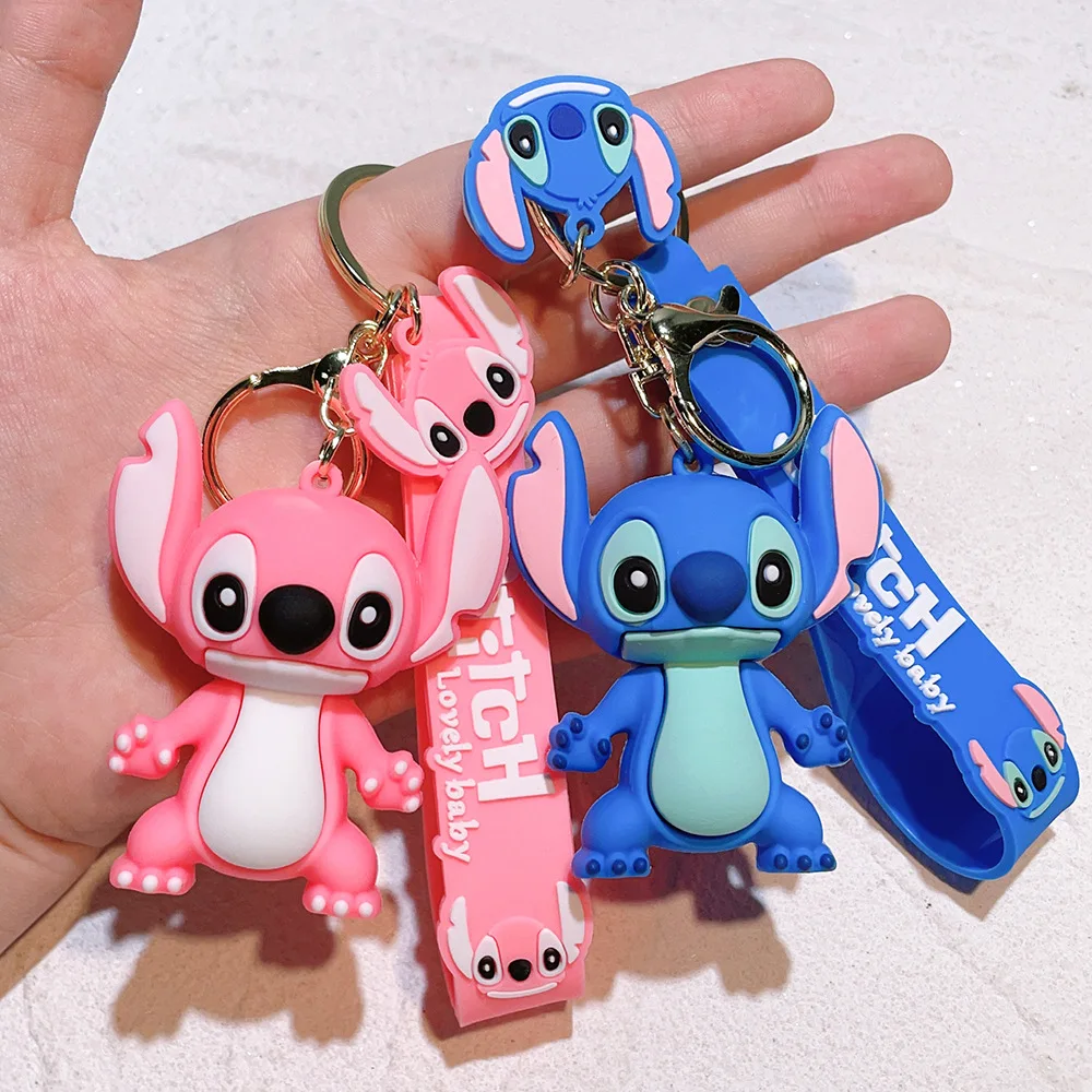 Creative Cartoon lilo Pendant Keychain Cute Couple Soft Rubber Doll Alloy Light Keychain Small Gift Wholesale
