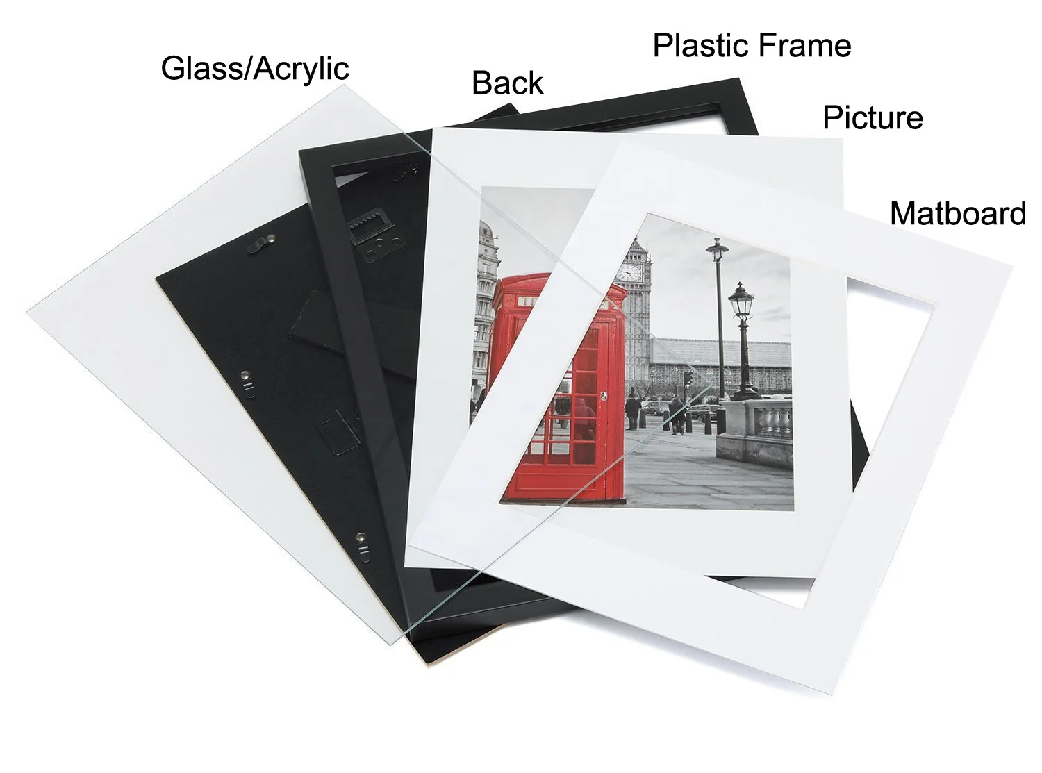 Factory Custom All Size 16x20 18x24 20x24 20x28 24x30 24x36 Black Plastic Picture Photo Frame with Mat