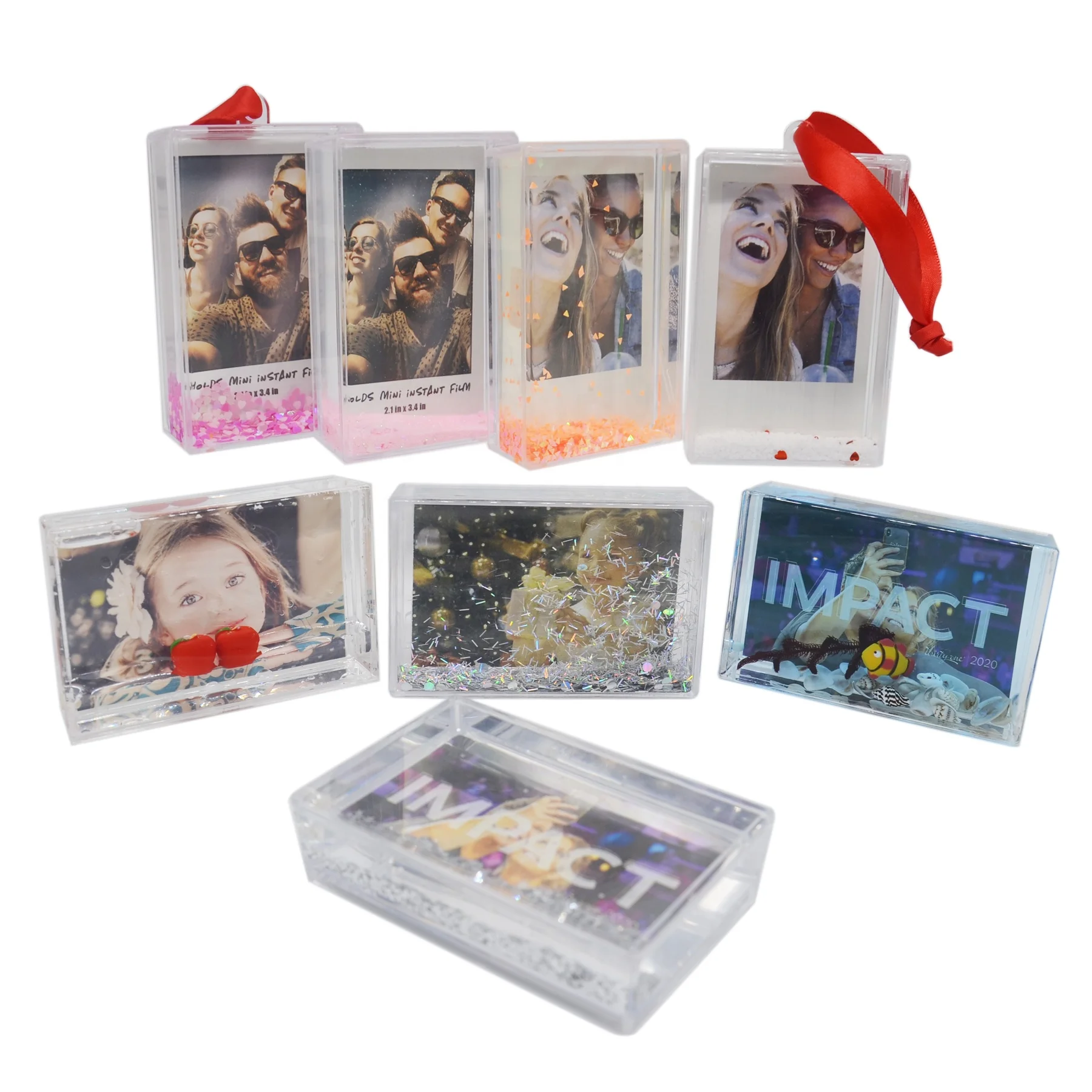 Wholesale Acrylic Customized 2x3 Picture Frame Instax Liquid Floating Mini Glitter Picture Photo Frame