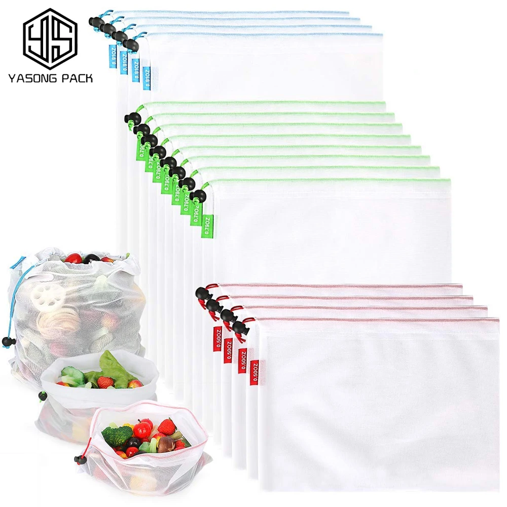 
Custom Logo Eco Friendly Vegetable Fruit Shopping Drawstring Bags Reusable rPET Mesh Bag 