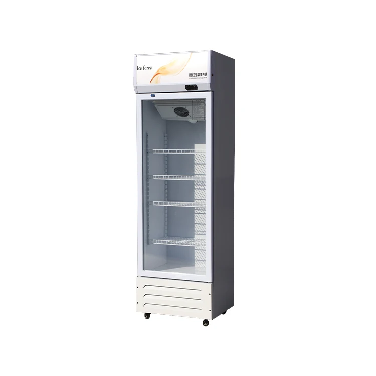 Commercial 318L big energy drinks milk display cooler single glass door big refrigerator with wheels