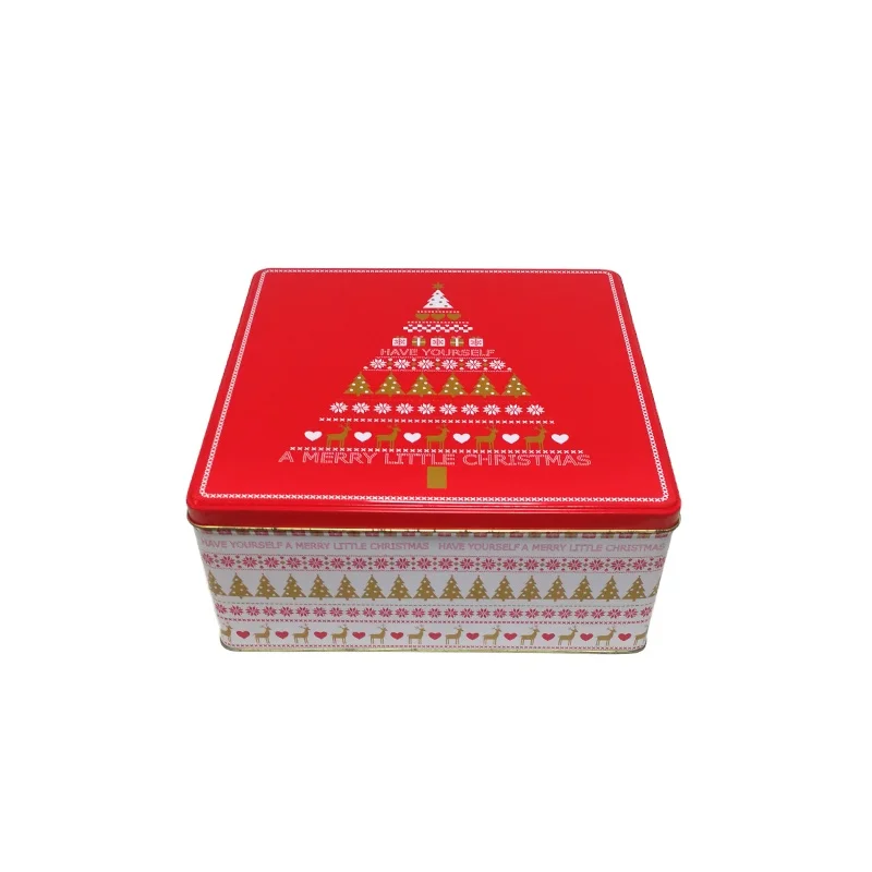 Tin Can Manufacturer Custom Metal Cookie Box Cake Boxes Sweet Tin Cans With Christmas Theme Print