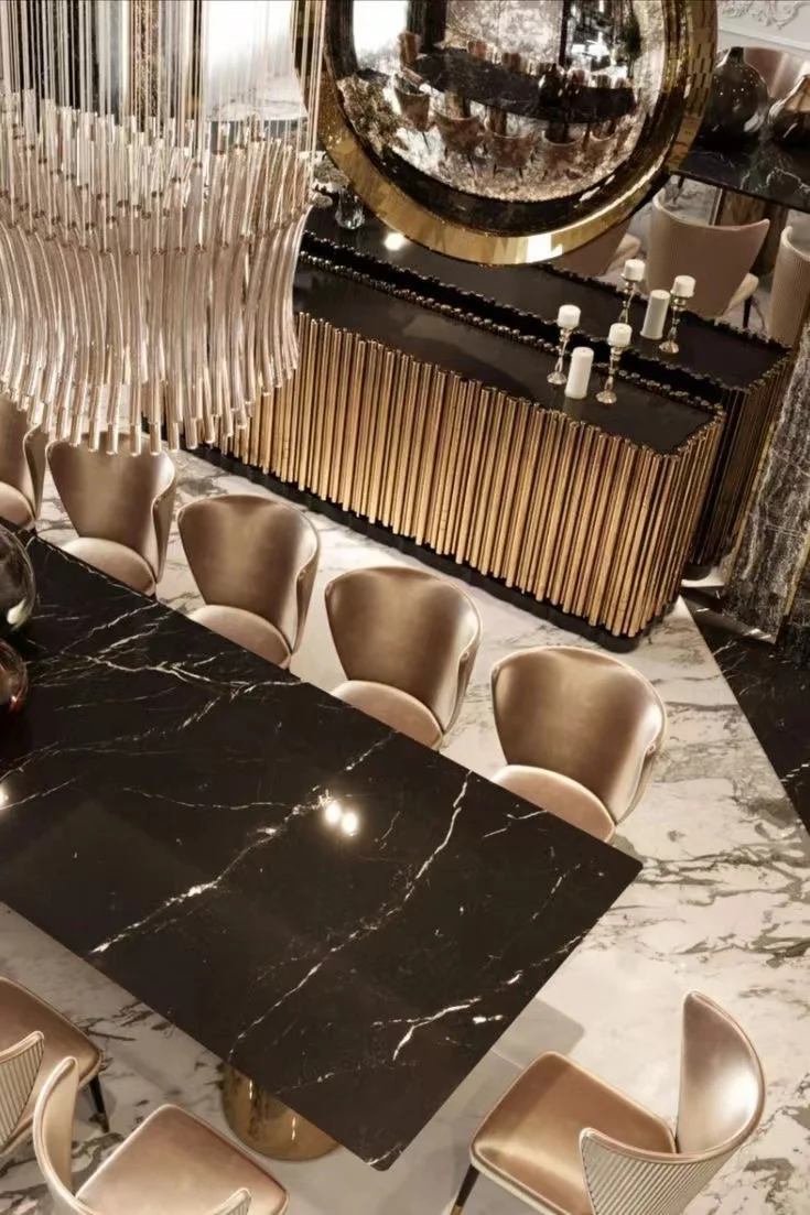 Brand New  black marble top metal leg   marble dining table luxury dining room living room 14 seat dining table set