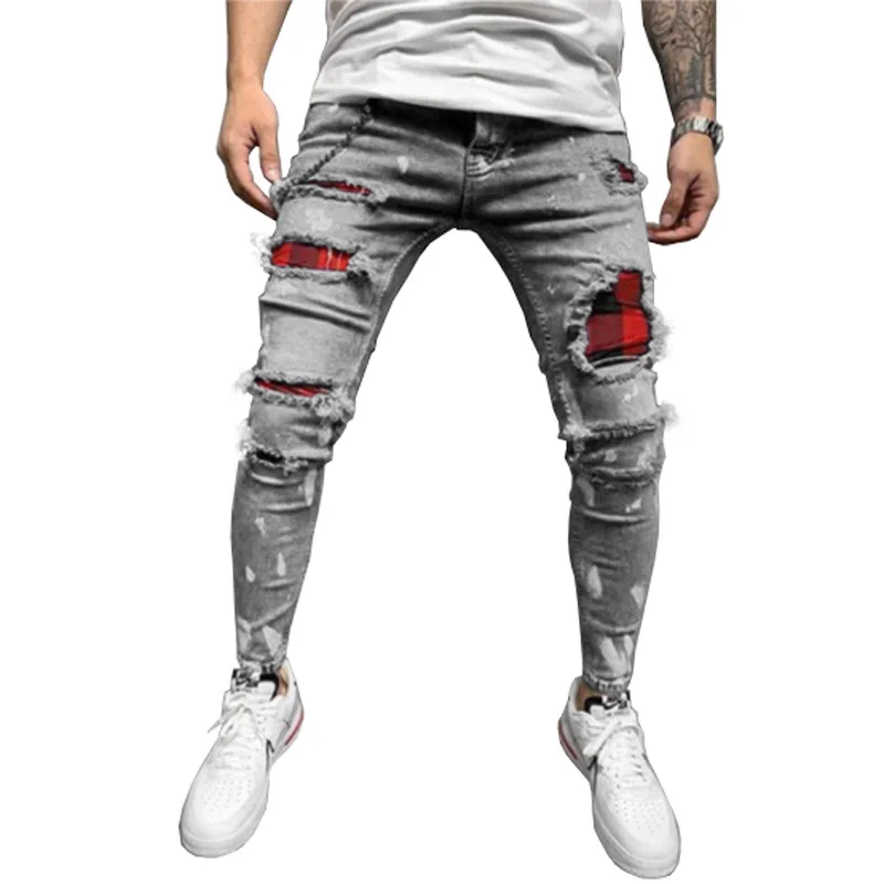 Wholesale China Factory Made High Quality Skinny Stretch Jeans Popular Ripped Denim Jeans Pants for Men
