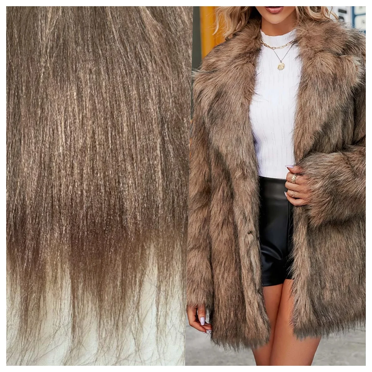 China Factory Directly brown LONG HAIR PILE FUR Fabric Fluffiness Durability Shaggy Faux Fur Fabric for Fashion Clothing Coats