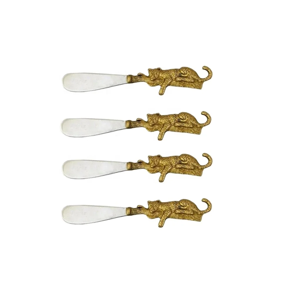 cute cheese knives set Gold Stainless Steel Cheese Spreader Set with Leopard Handle Butter Slicer Cheese Knife