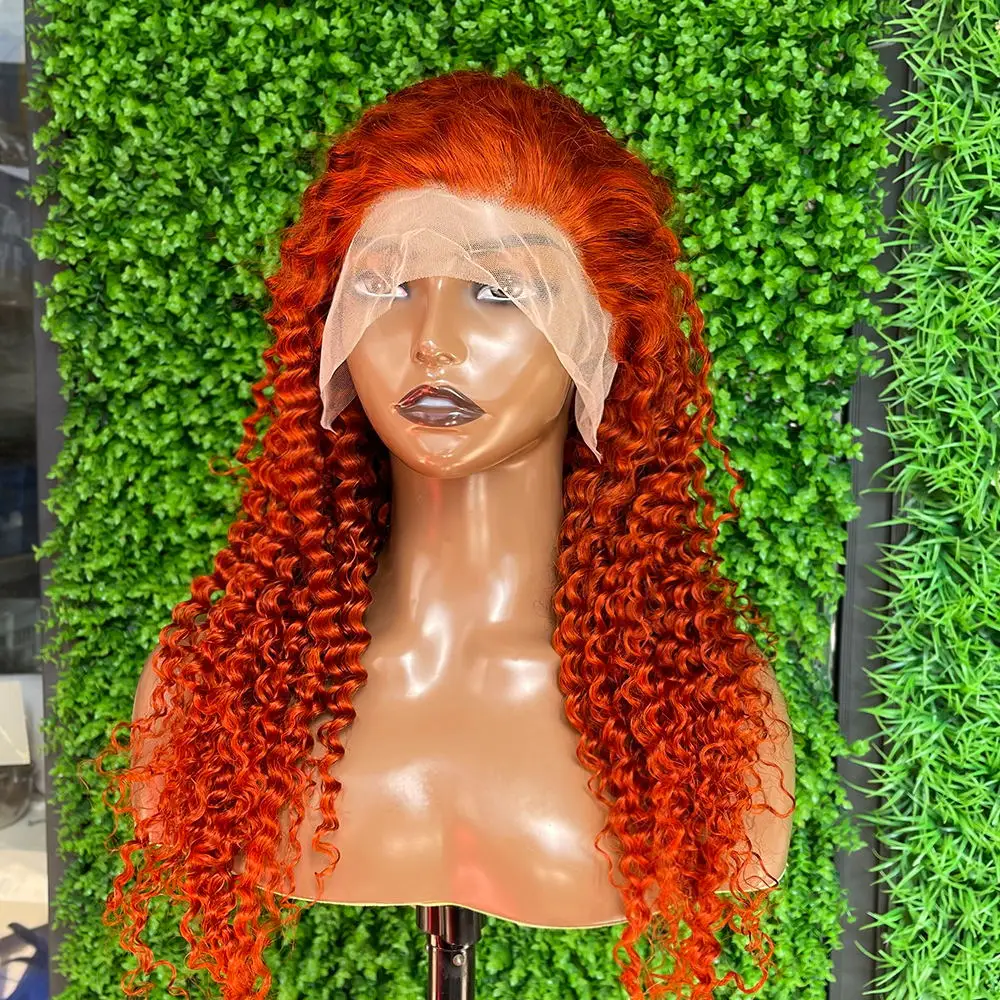 #350 Deep Curly Orange Ginger Human Hair 13x4 13x6 Lace Frontal Wigs 180% density,Custom Color Wig For Black Women