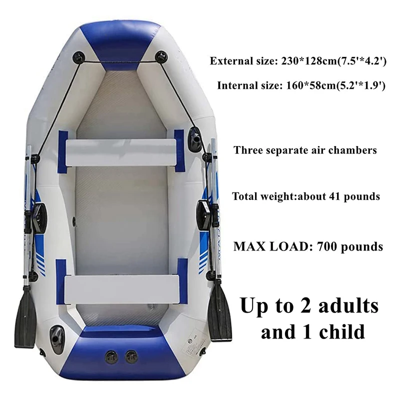 Canoe/Kayak Inflatable Boat Set 2-3 Person Thickened Fishing Boat Hard Inner Bottom Floor Boat with 3 Separate Air Chambers