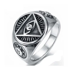 Wholesale Stainless Steel PVD Gold Plated Triangle All Seeing Eye Illuminati Rings for Men Women