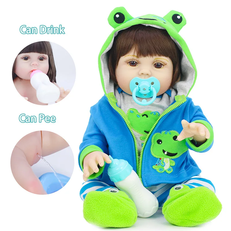 Reborn Baby Dolls 53cm Realistic Newborn Baby Dolls Lifelike Weighted Pee Reborn Dolls with Green Frog Outfits