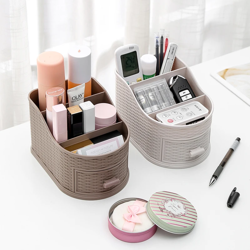 High quality multi functional office desktop plastic makeup sundries storage box with drawer