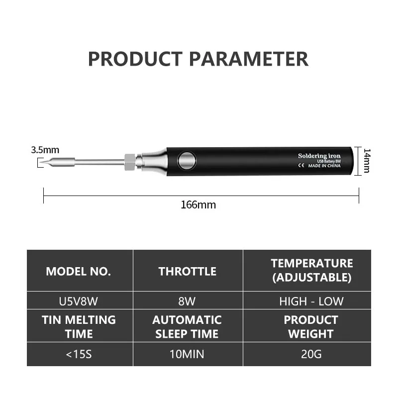 Mini portable Soldering iron USB cordless charging soldering iron pen with lithium battery 8w