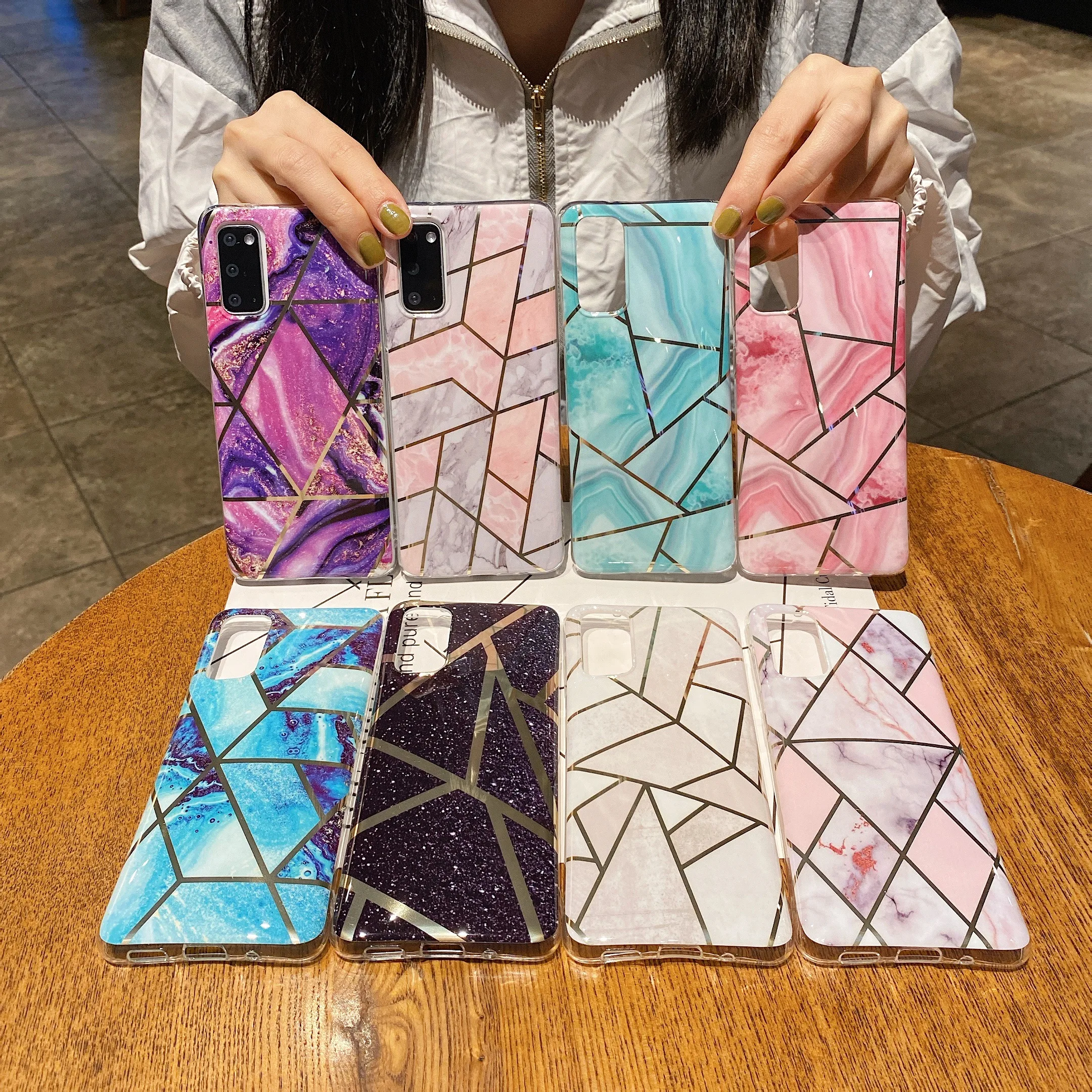Hot Sale Geometric Glitter Marble TPU Phone Case for Samsung S21 FE 5G S21 Ultra Note 20 A72 A52 A42  A12 S20 Plus S10 S9