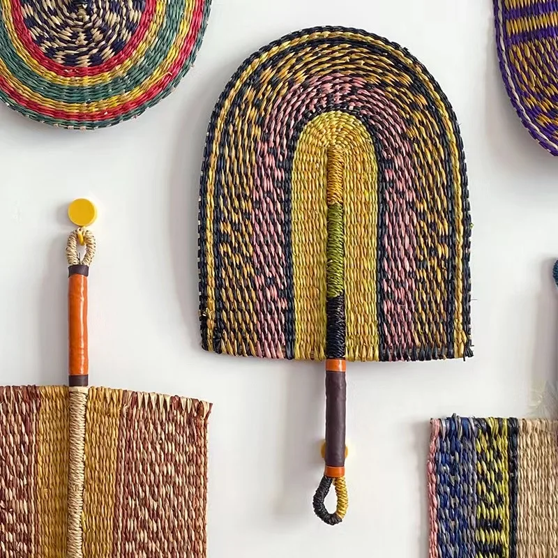 Handwoven Fan Decor For Guesthouses Wall Hanging Mounted Fan Decoration For Home Fan Eye Catching Wall Hanging With Straw