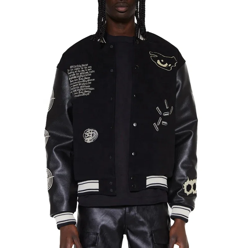 Dec Manufacturer Custom Motorbike Jacket Vintage School Fleece Coat Embroidered Logo Patch College Jacket For Men 2022