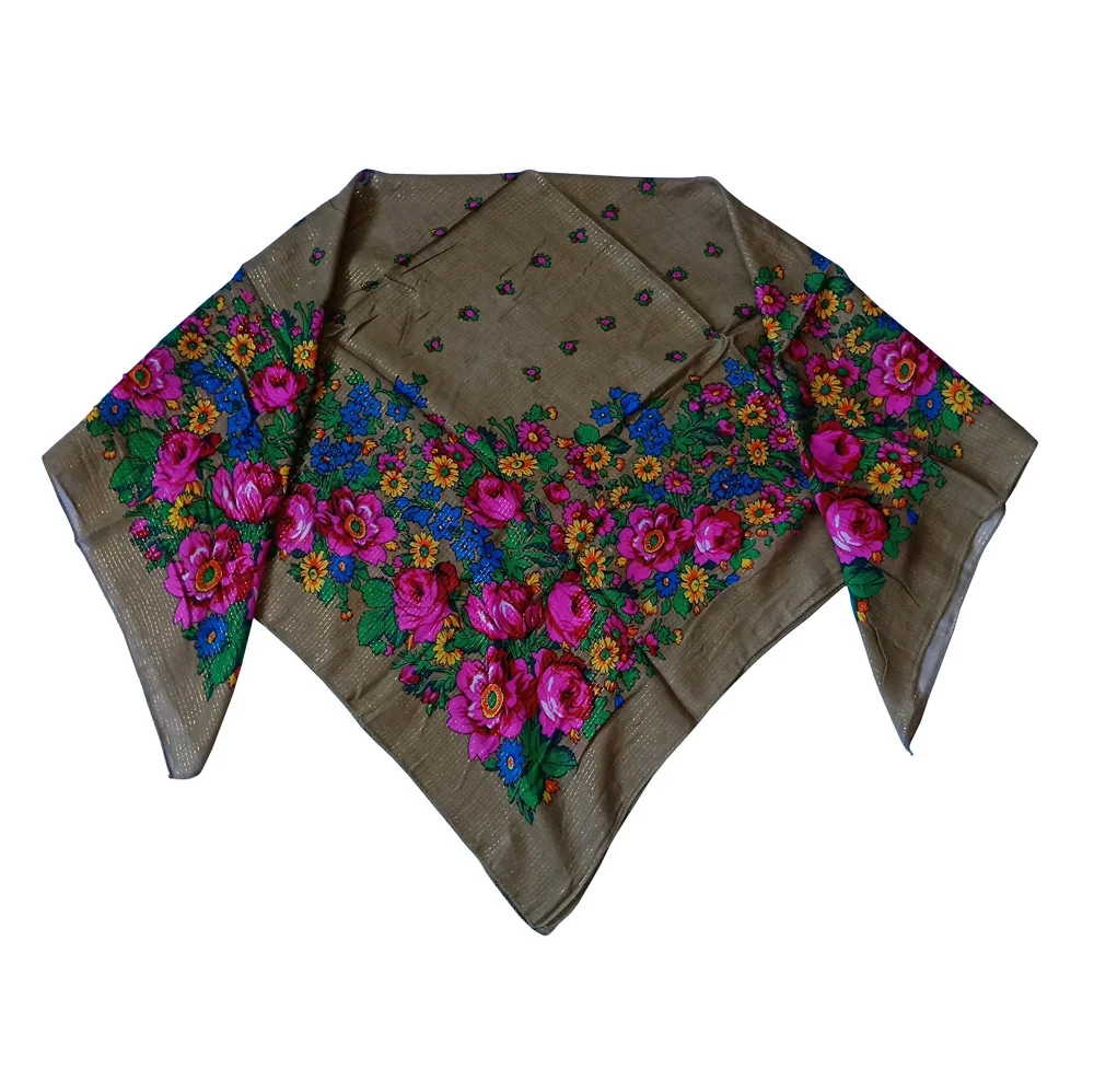 Manufacturers bulk sold scarves shawls neckwears floral print women acrylic square gold lurex shimmer russian scarfs