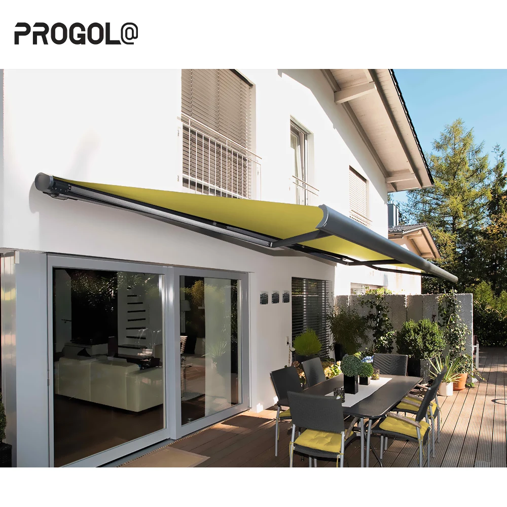 Manufacturer 6m X 3.5m Motorized Side Awnings Sunshade Electric Retractable Arms Awning Polyester Fabric Outdoor Advertising