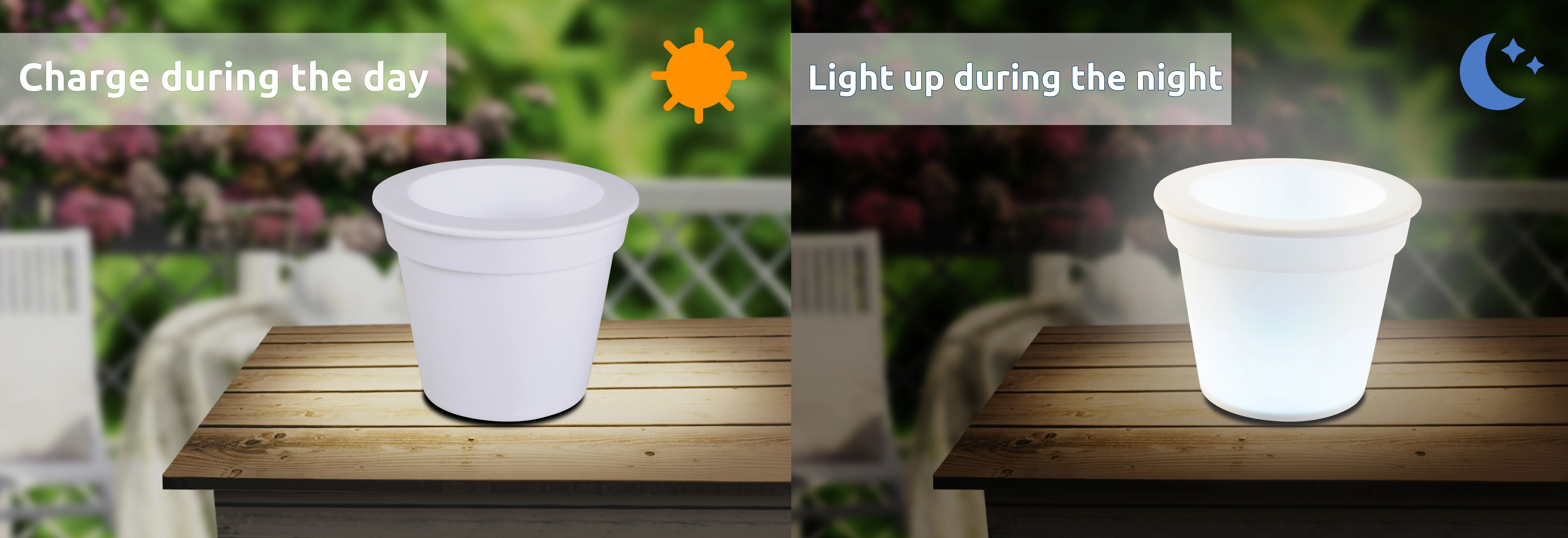ENJOYSOLAR New Arrival Led Planter Solar Led Flower Pot with Rechargeable Small Plastic Used with Artificial Flower White Box