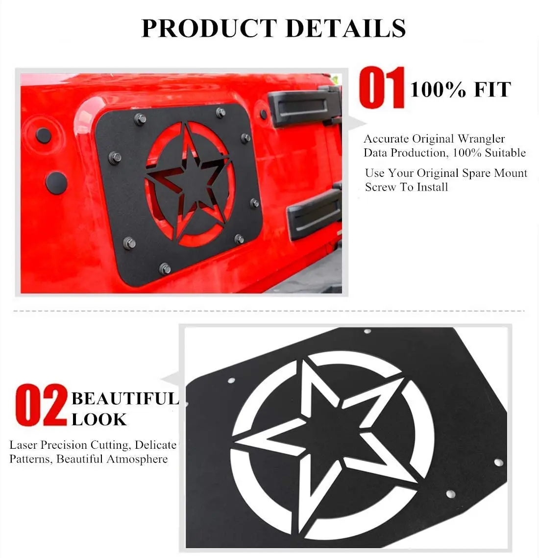 Spare Tire Carrier Delete Filler Plate Tailgate Vent Cover Tramp Stamp for Jeep JK Wrangler & Unlimited 2007-2017