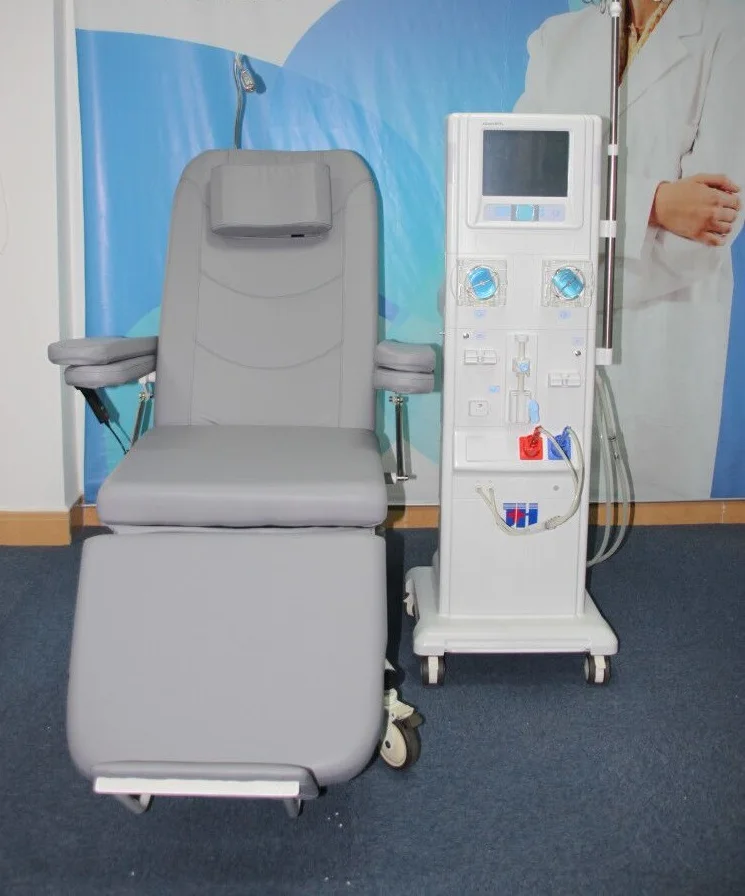 Automatic double bump waterway hemodialysis  machine adjustable dialysate flow linearly with LCD touch screen