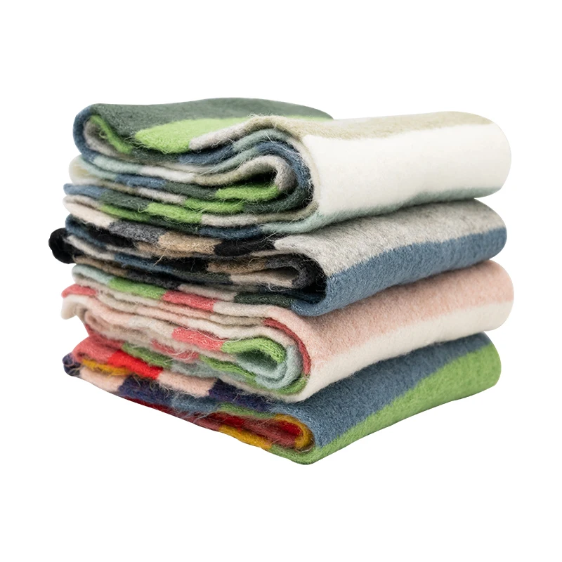 Women Fashion Thick Windproof Warm Scarf Knitting Classic Solid Plaid Shawl Winter Rainbow Color Scarf